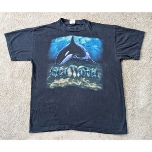 Vintage Sea World Shirt Mens XL Black Shamu Tilikum Orca Whale 90s